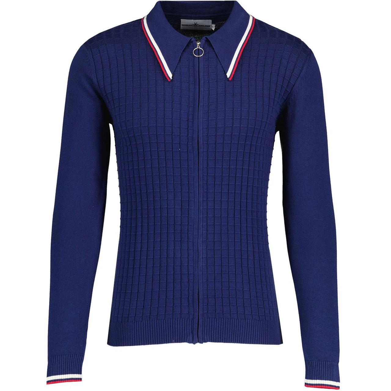 Apollo Mod Grid Check Big Collar Zip Polo Cardigan Snow White - Image 7