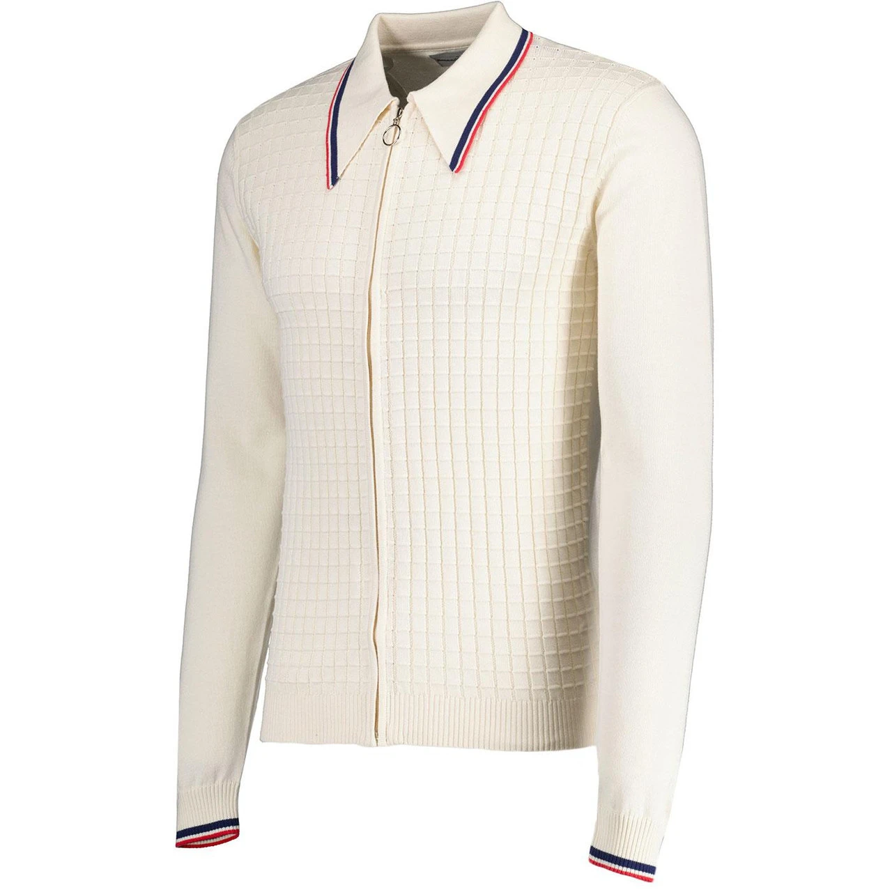 Apollo Mod Grid Check Big Collar Zip Polo Cardigan Snow White - Image 3