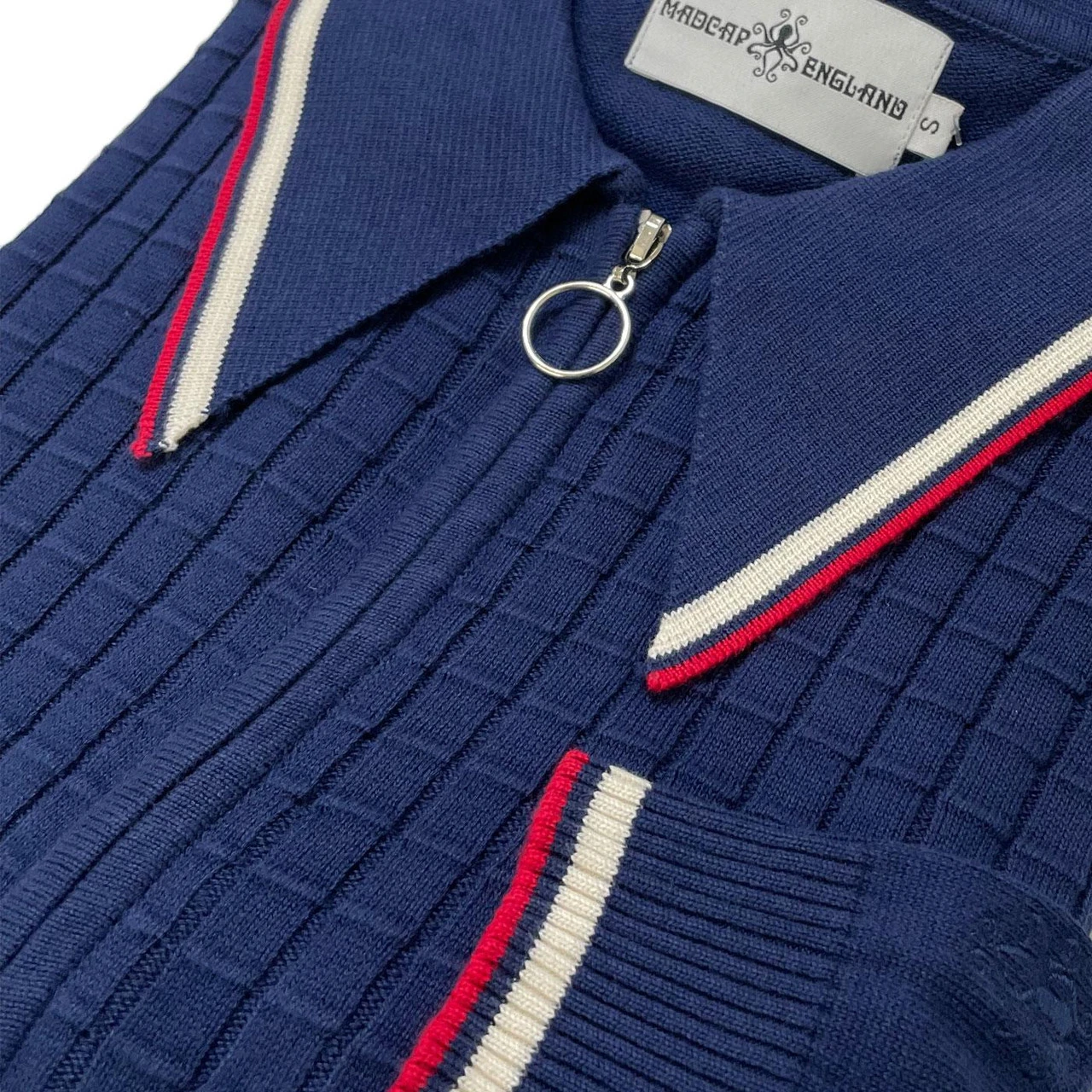 Apollo Mod Grid Check Big Collar Zip Polo Cardigan Snow White - Image 8