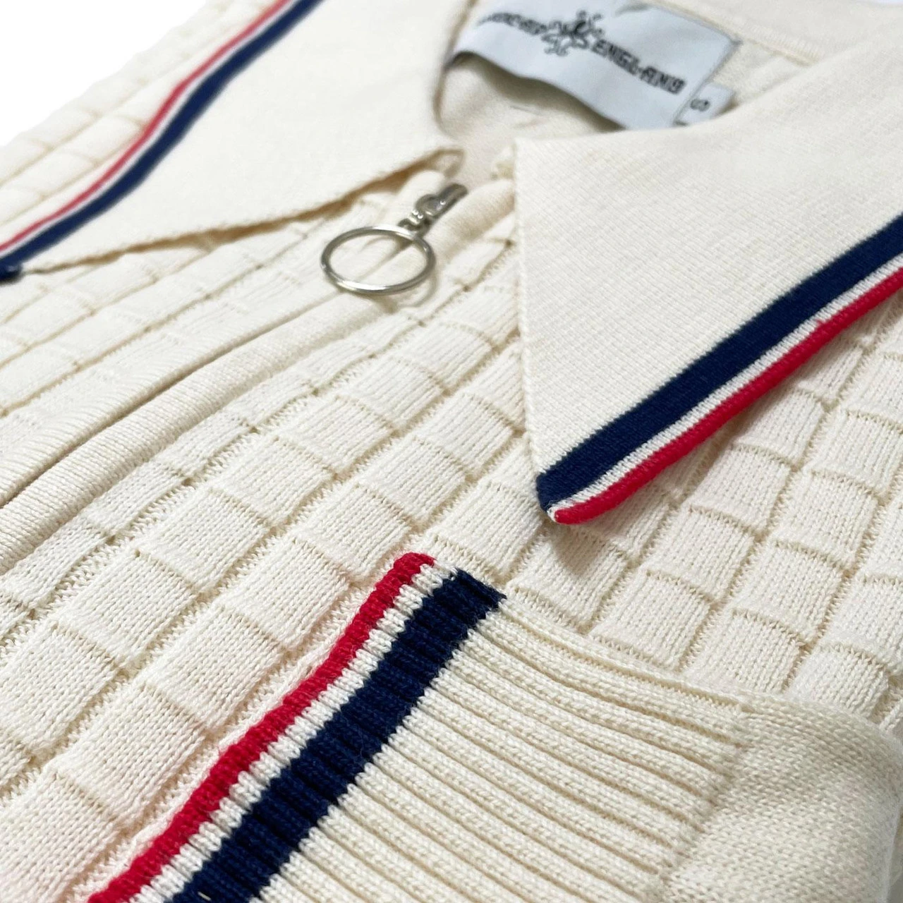 Apollo Mod Grid Check Big Collar Zip Polo Cardigan Snow White - Image 5