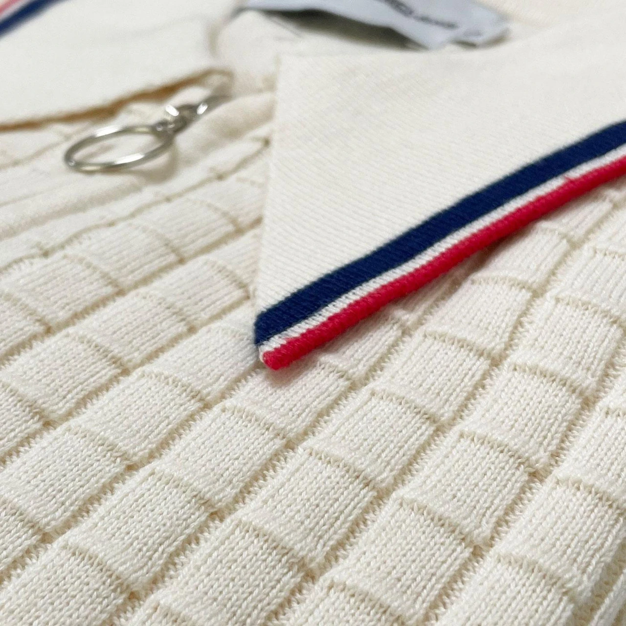 Apollo Mod Grid Check Big Collar Zip Polo Cardigan Snow White - Image 2