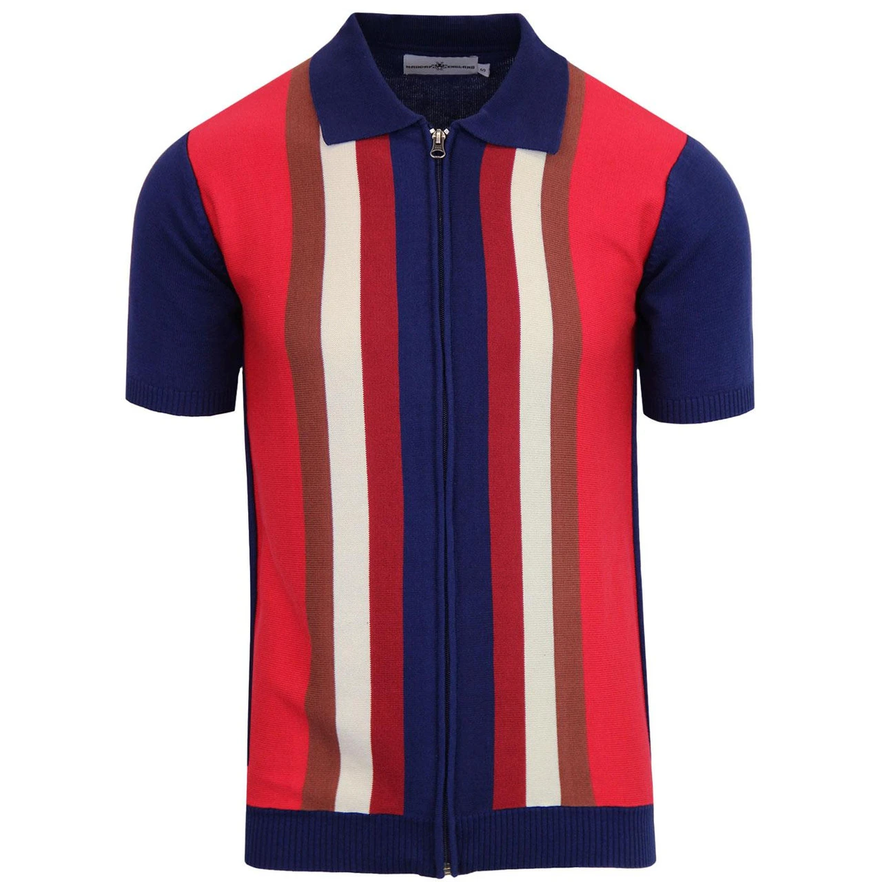 Victor 60s Mod Stripe Zip Polo BLUE - Image 2